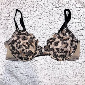 C&C CALIFORNIA | Nude And Black Cheetah Print Laced Bralette | Size: 36C